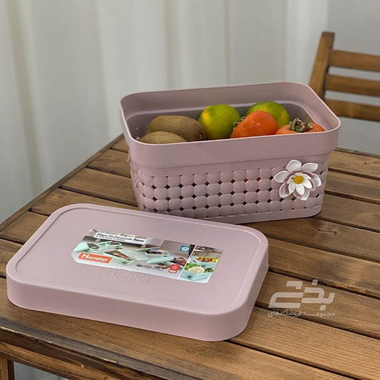 Decorative Plastic Storage Baskets with Lid and Handles (Pack of 2)