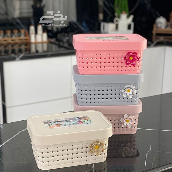 Decorative Plastic Storage Baskets with Lid and Handles (Pack of 2)