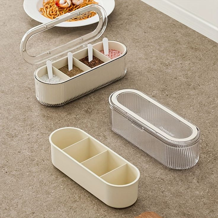 Multi Compartment Spice Box with Spoons & Lid